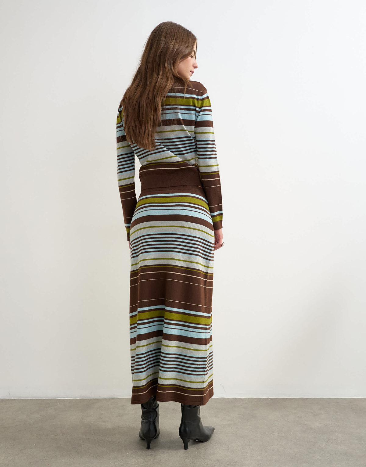 Topshop knitted co-ord striped full hem maxi skirt in burgundy multi