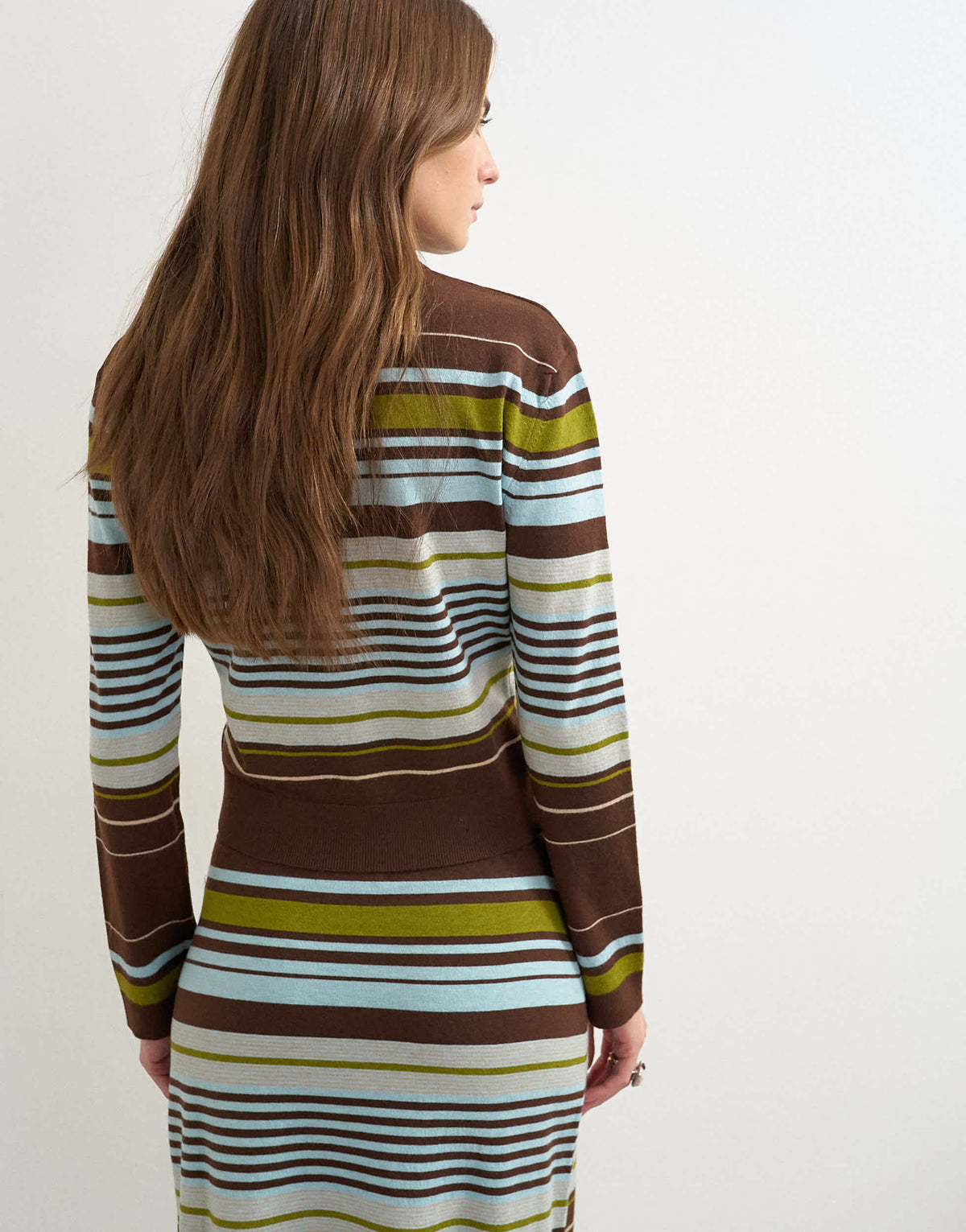 Topshop knitted co-ord long sleeve stripe polo top in burgundy multi