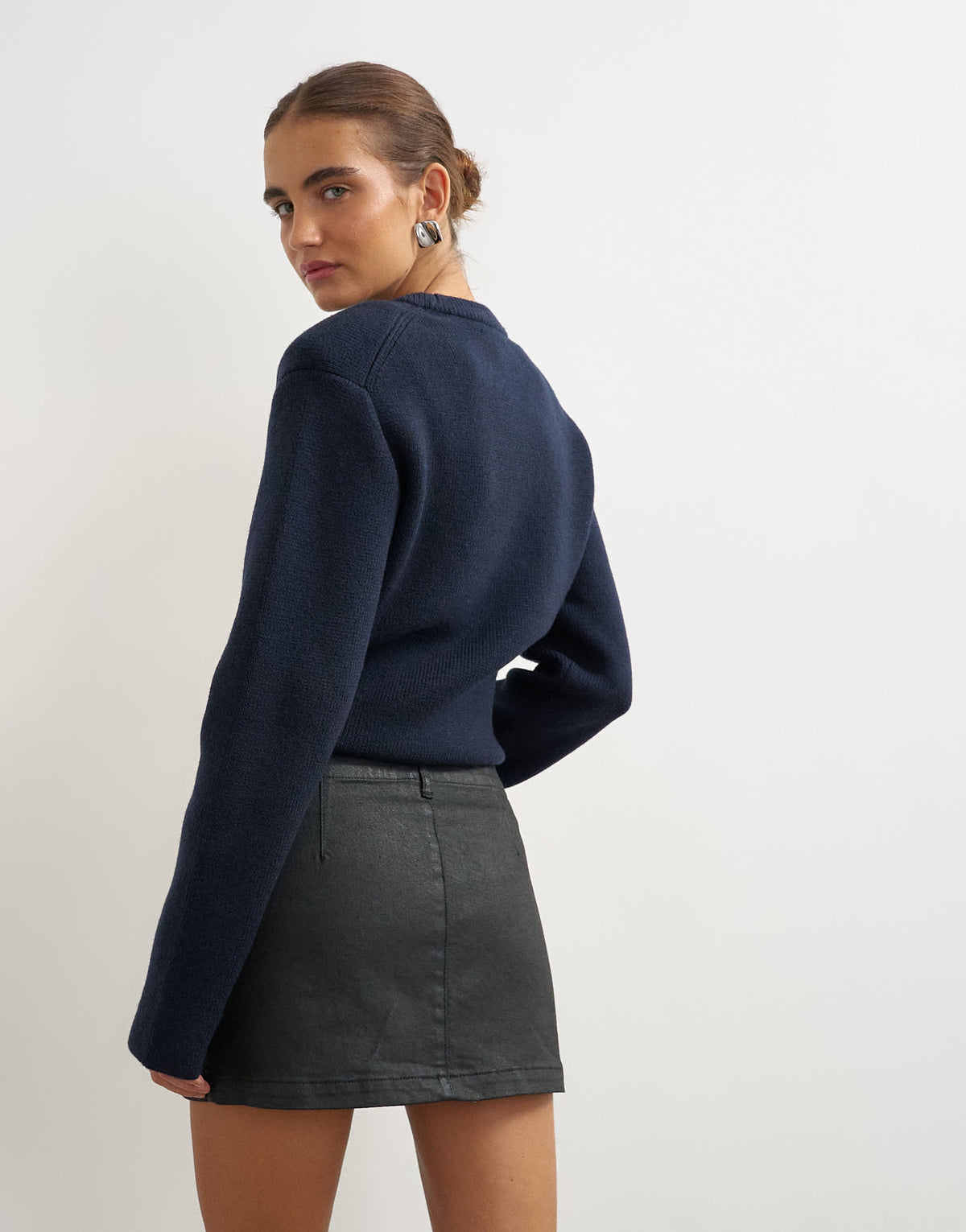 Topshop denim low rise tailored coated pelmet mini skirt in black