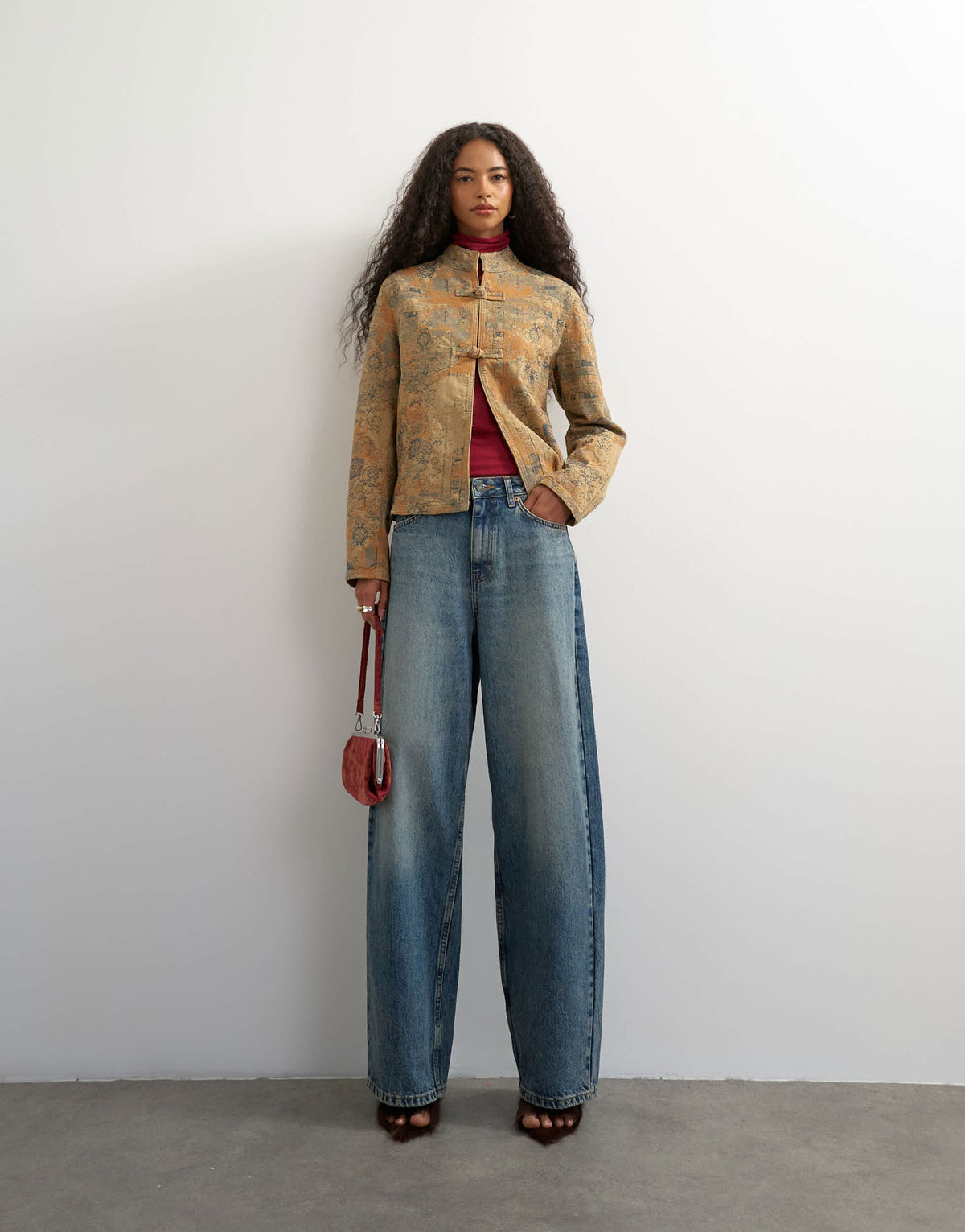 Topshop low rise baggy boyfriend jean in mid blue
