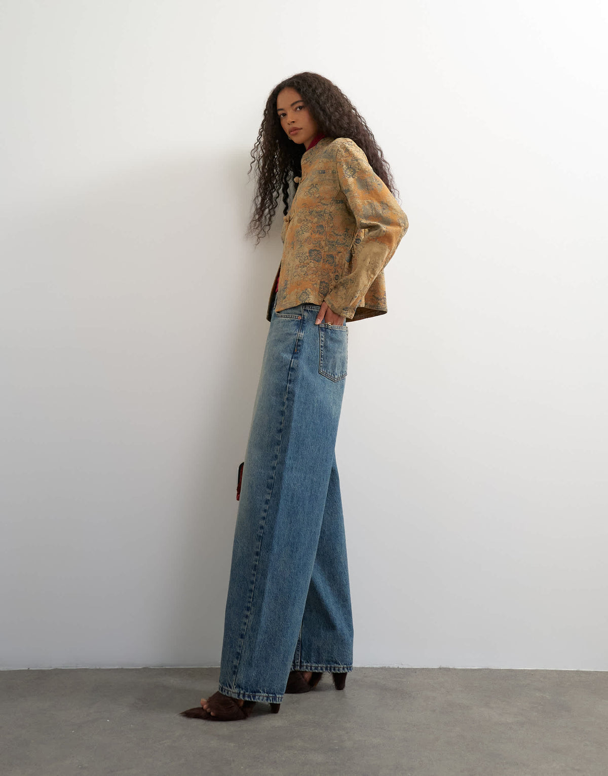 Topshop low rise baggy boyfriend jean in mid blue