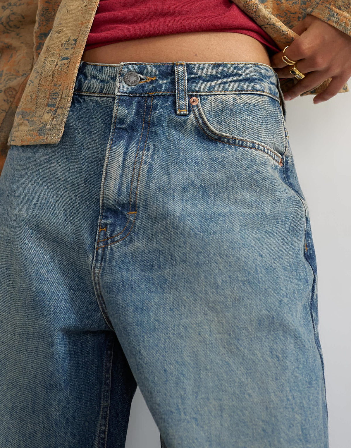 Topshop low rise baggy boyfriend jean in mid blue
