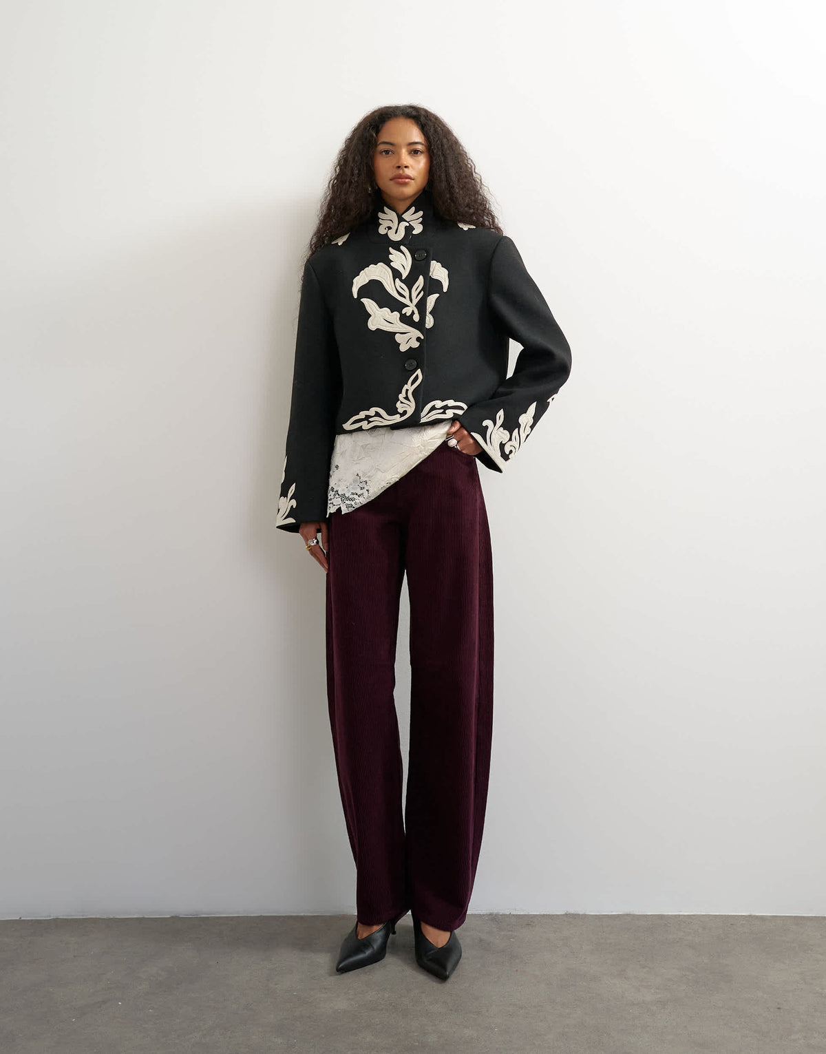 Topshop mid rise cord pull on barrel in aubergine - PURPLE