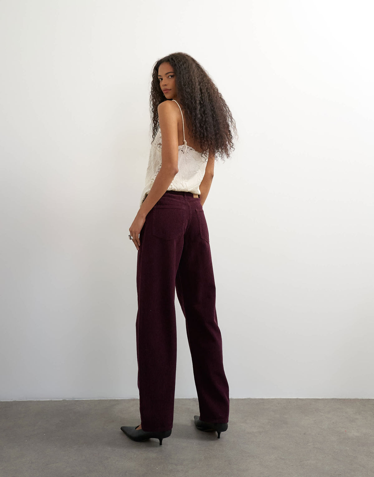 Topshop mid rise cord pull on barrel in aubergine - PURPLE