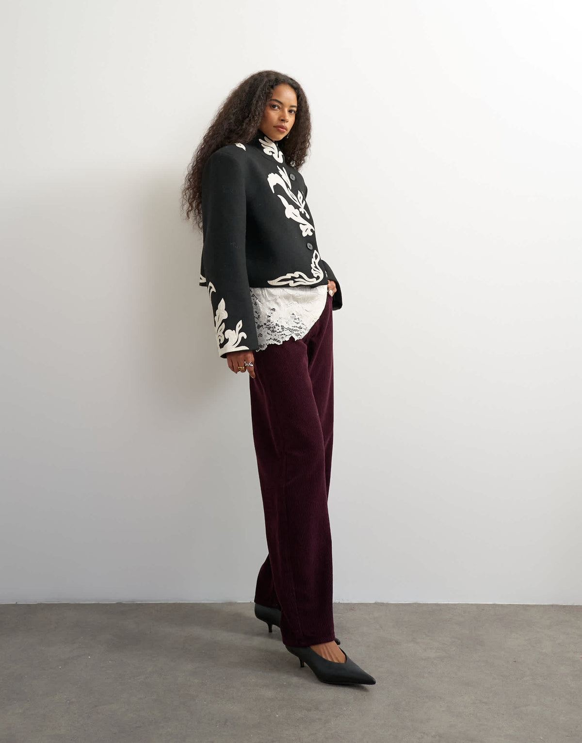 Topshop mid rise cord pull on barrel in aubergine - PURPLE