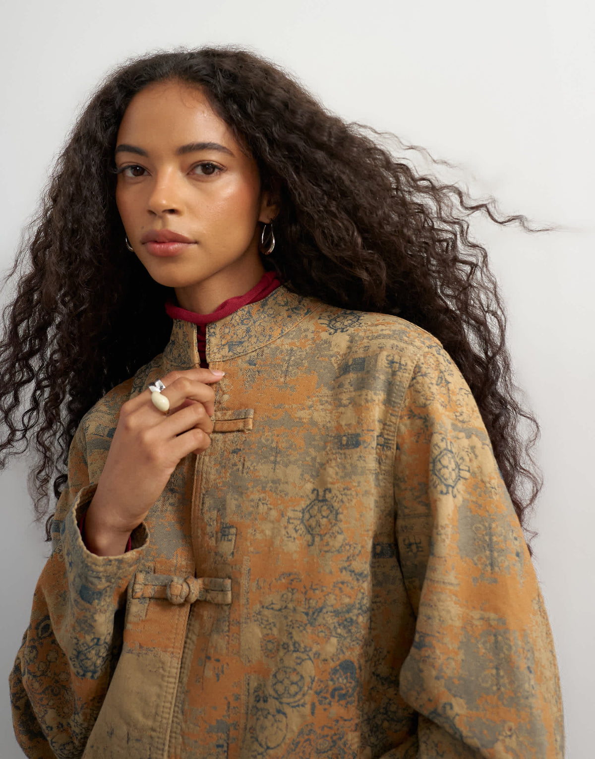 Topshop denim printed jacquard jacket in multi
