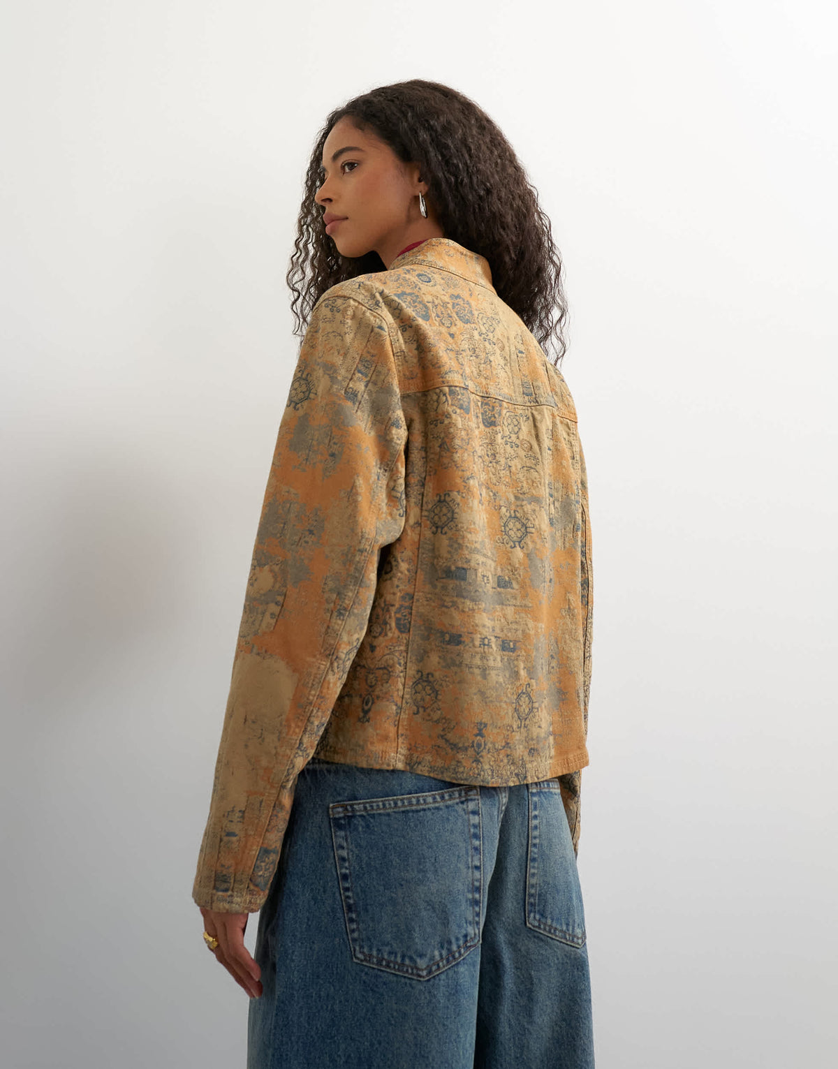 Topshop denim printed jacquard jacket in multi