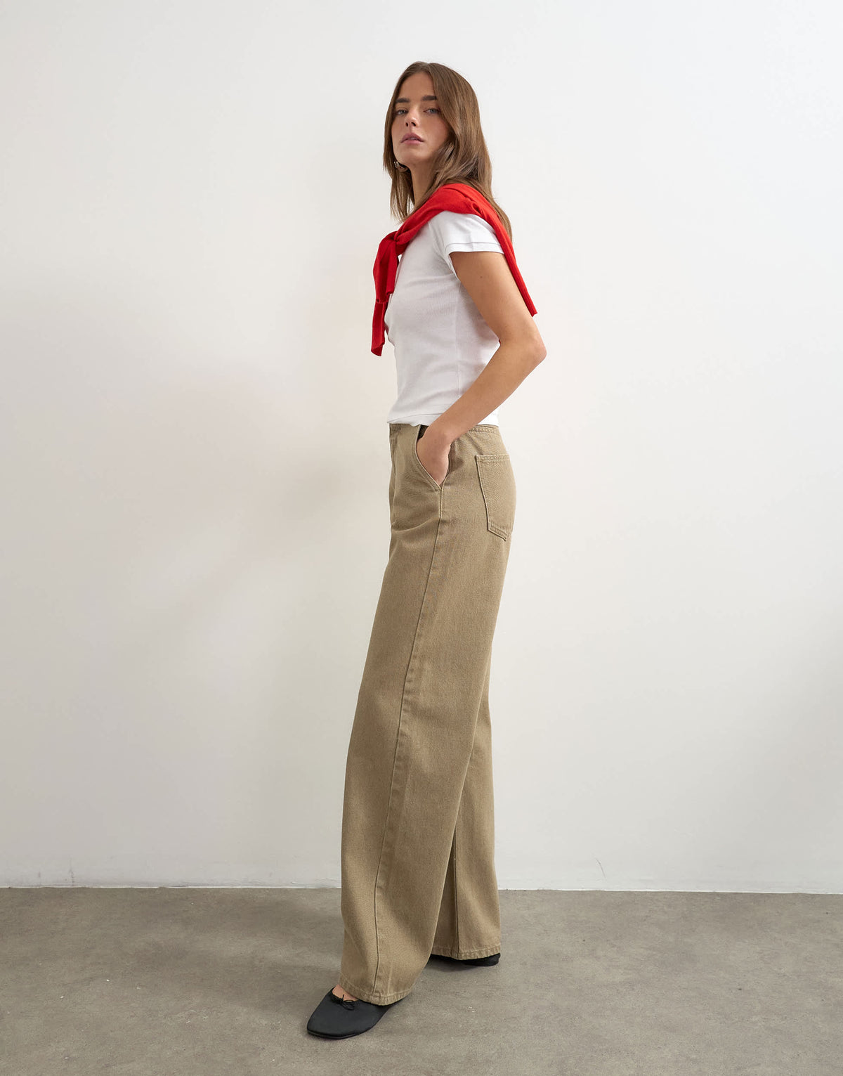 Topshop waistbandless jean in beige