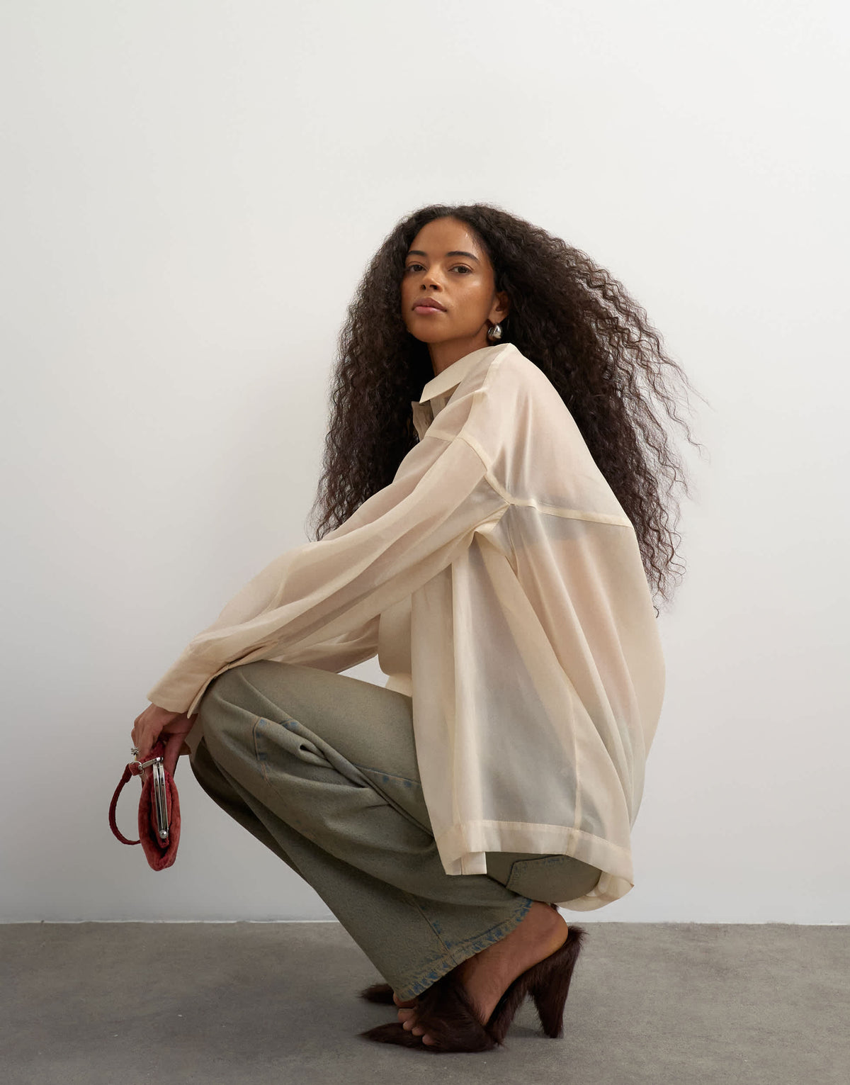 Topshop organza shirt in oyster