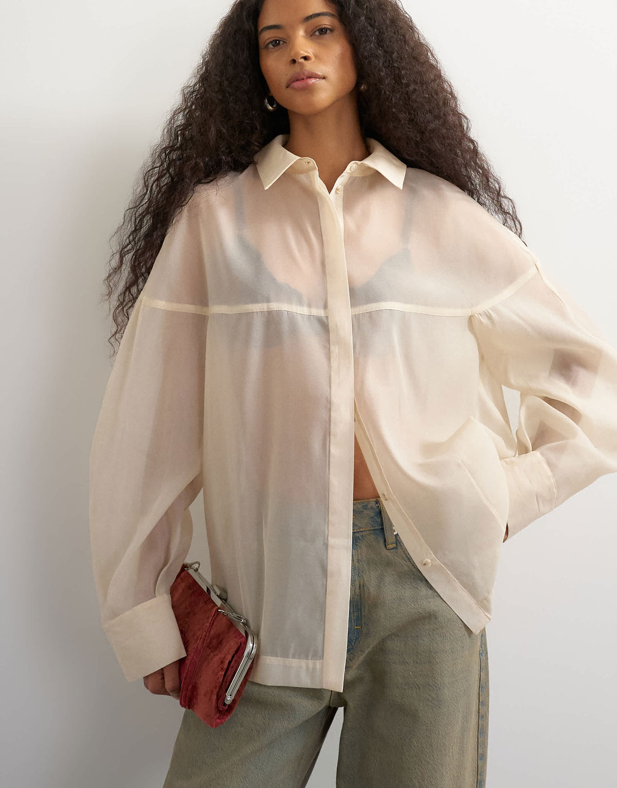Topshop organza shirt in oyster