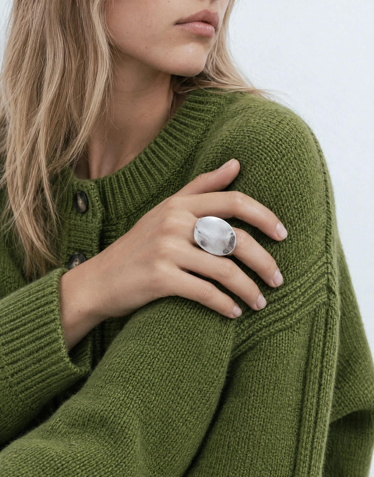 Topshop Romeo waterproof stainless steel disk ring in silver brushed