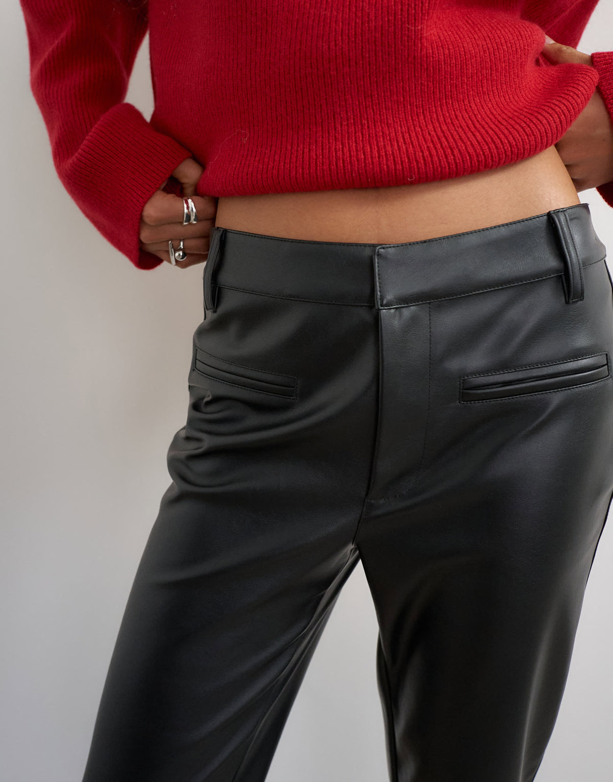 Topshop faux leather capri trouser with side splits in black