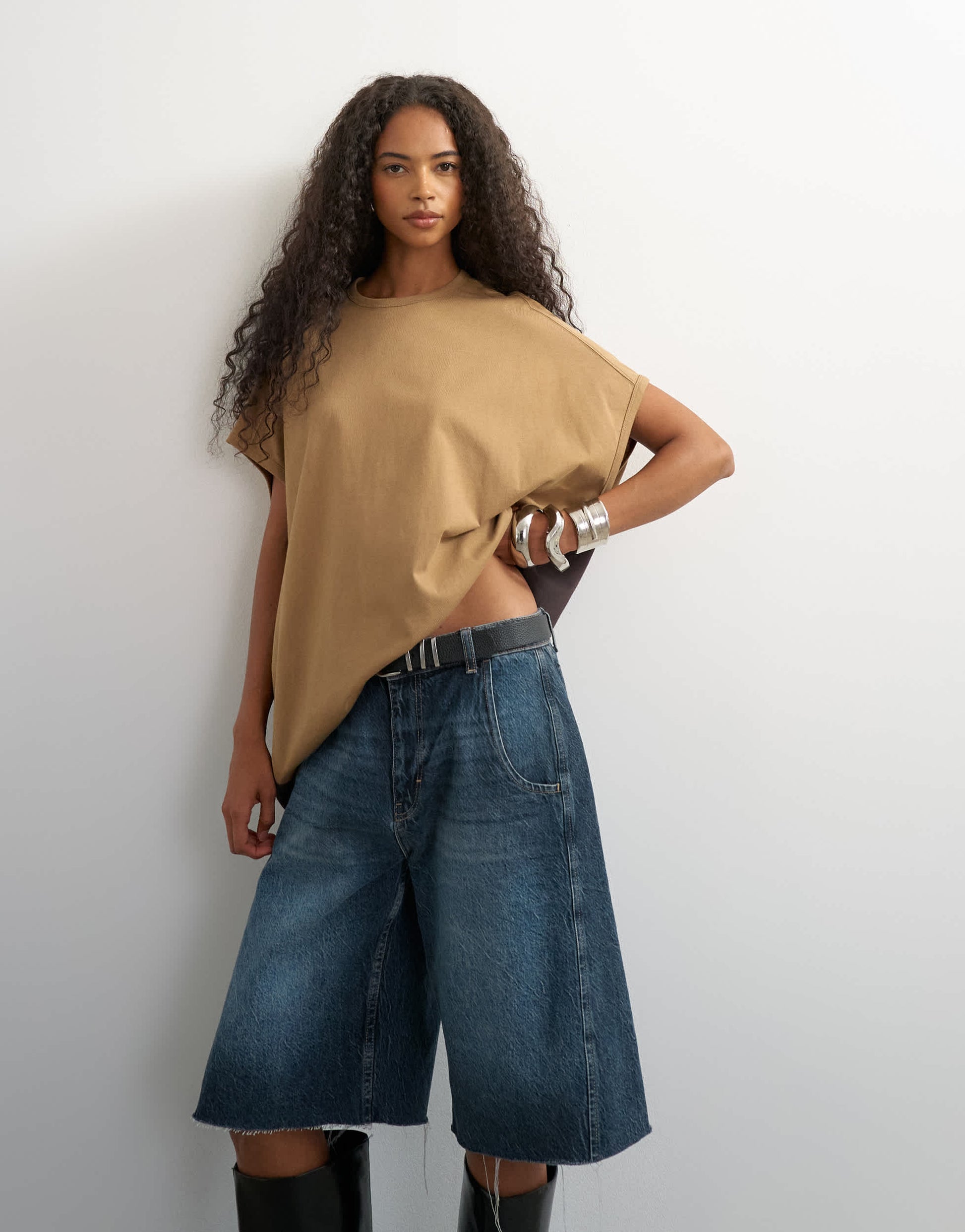 Topshop oversized colour block circle tank in stone and black