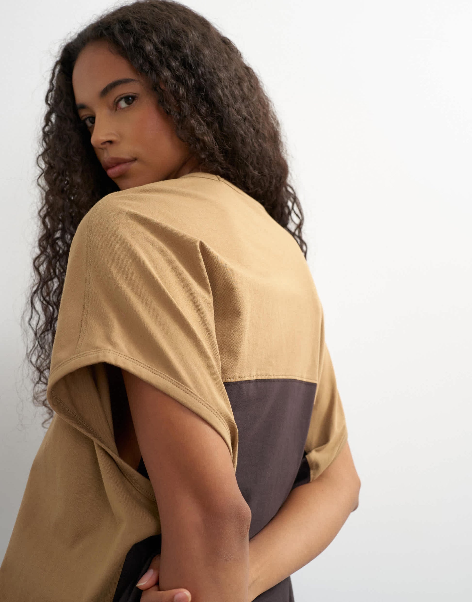 Topshop oversized colour block circle tank in stone and black