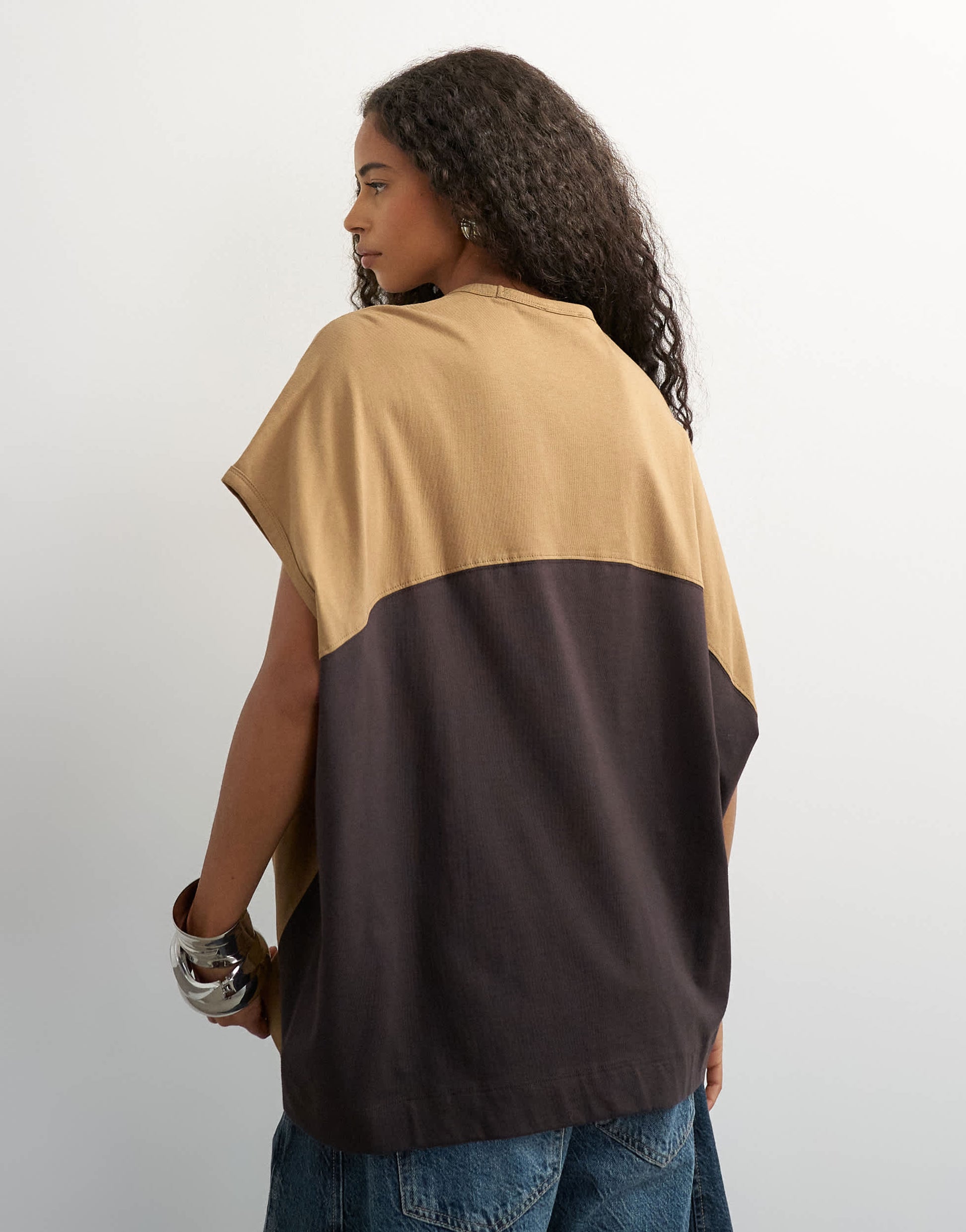 Topshop oversized colour block circle tank in stone and black
