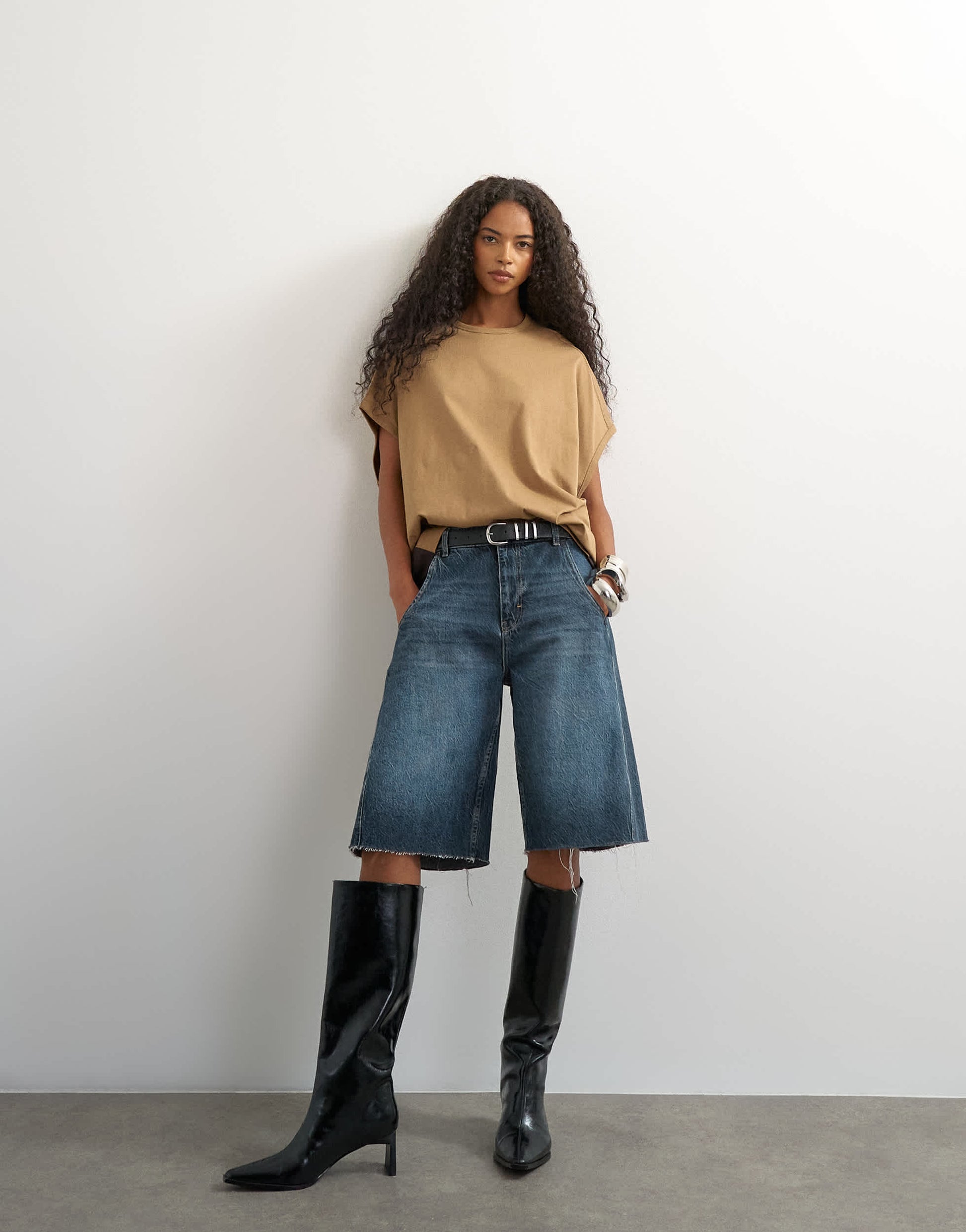 Topshop oversized colour block circle tank in stone and black