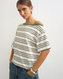 Topshop striped fallen shoulder t-shirt in white and green