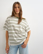 Topshop striped fallen shoulder t-shirt in white and green