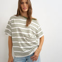 Topshop striped fallen shoulder t-shirt in white and green