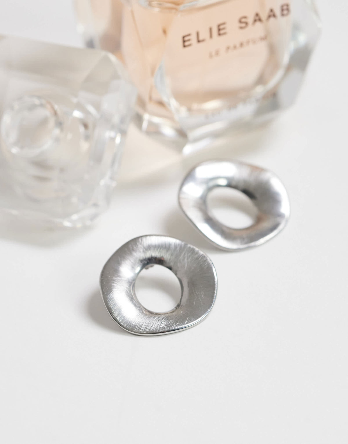 Topshop Francis waterproof stainless steel round earrings in silver brushed