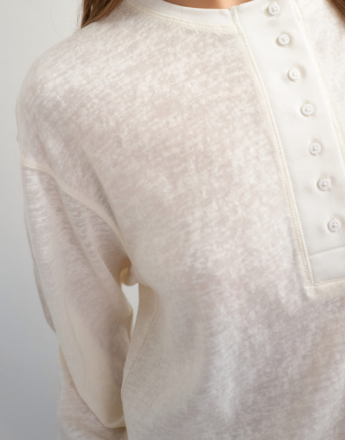 Topshop large placket long sleeve henley in ecru