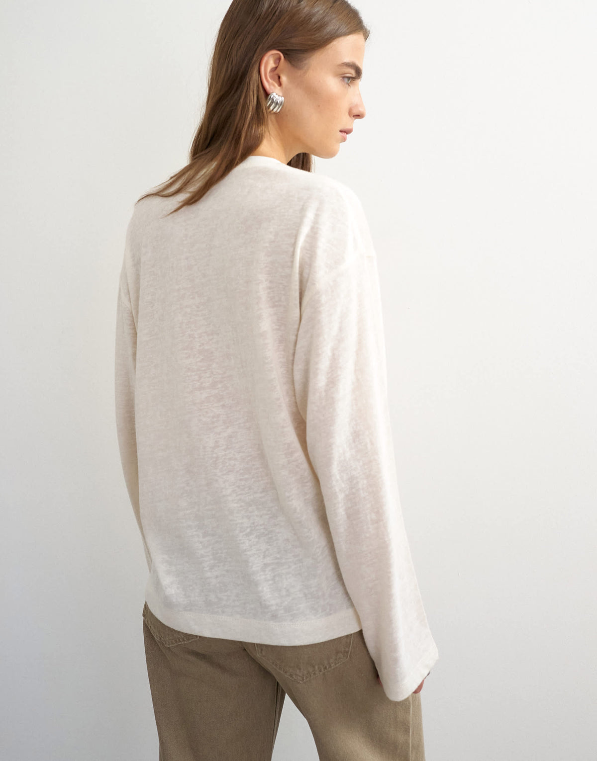 Topshop large placket long sleeve henley in ecru
