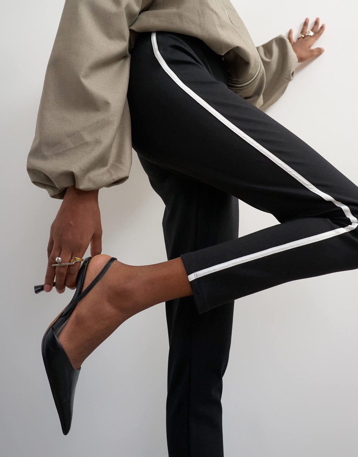 Topshop ponte long piping detail leggings in black