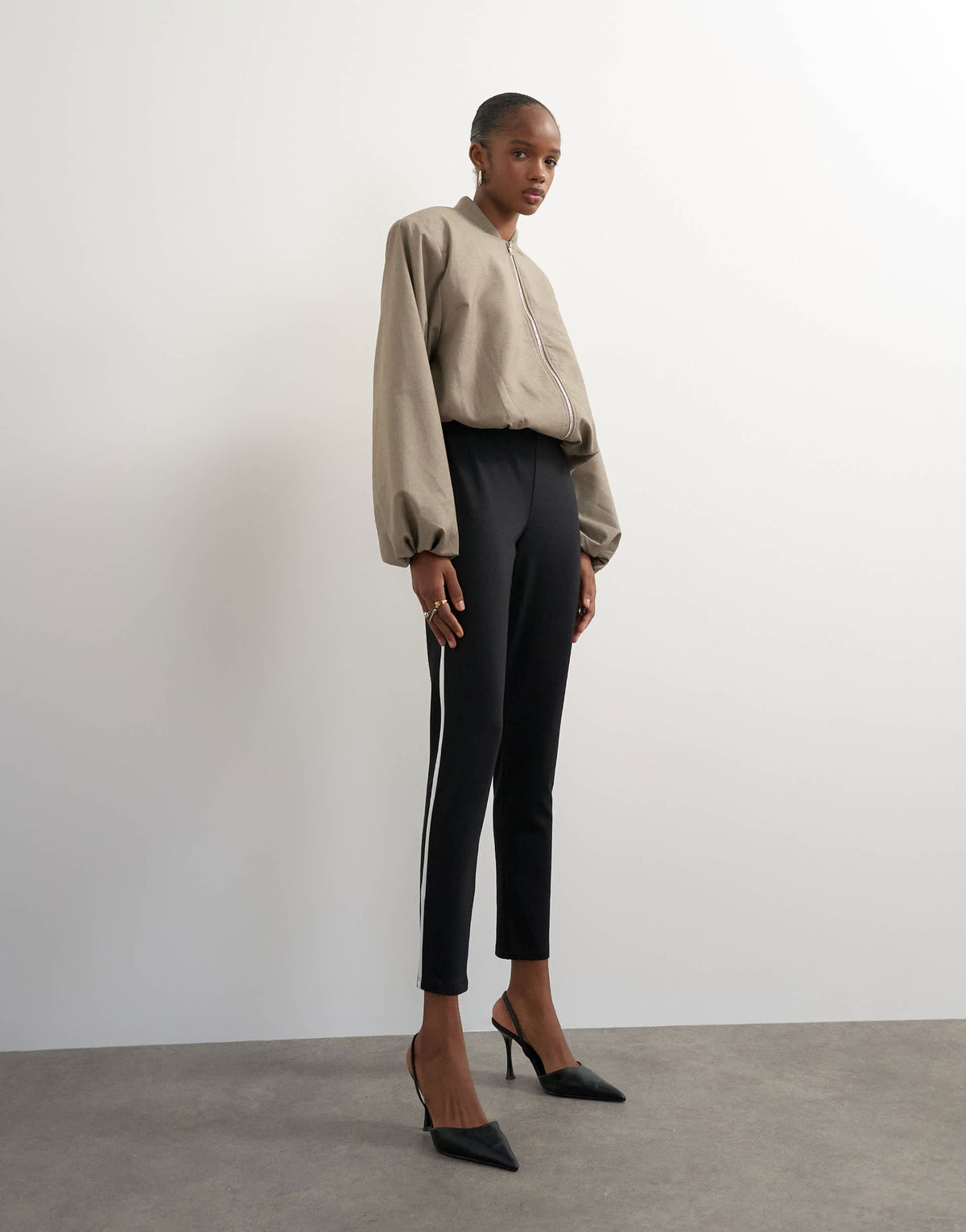 Topshop ponte long piping detail leggings in black