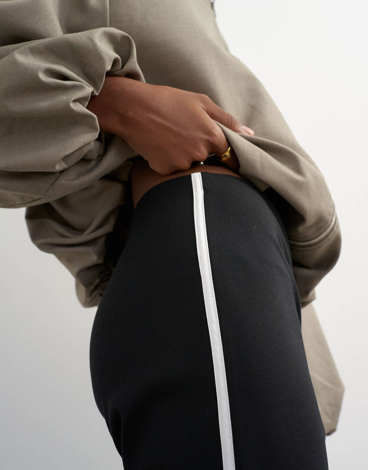 Topshop ponte long piping detail leggings in black