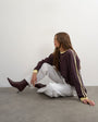Topshop long sleeve skater stripe detail t-shirt in chocolate