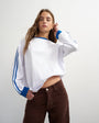 Topshop long sleeve skater stripe detail oversized t-shirt in white