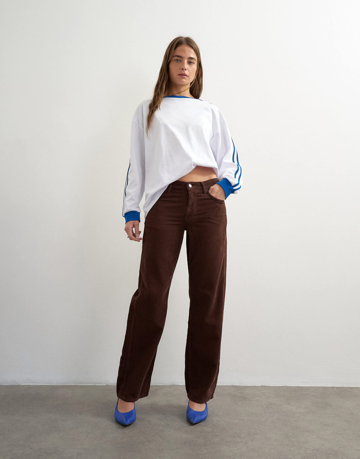 Topshop long sleeve skater stripe detail oversized t-shirt in white