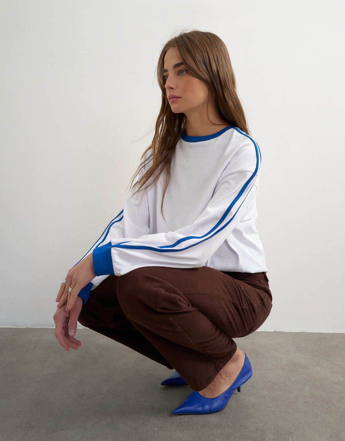 Topshop long sleeve skater stripe detail oversized t-shirt in white