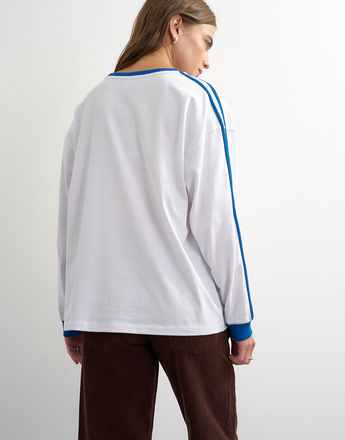 Topshop long sleeve skater stripe detail oversized t-shirt in white
