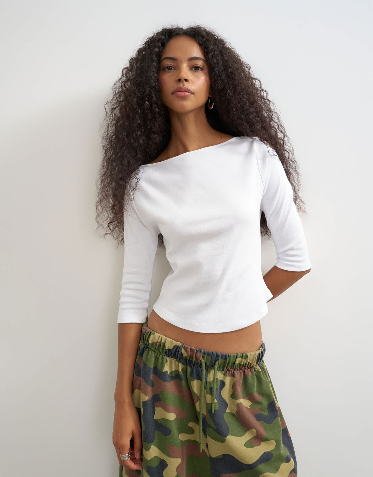 Topshop slash neck curve hem top in white