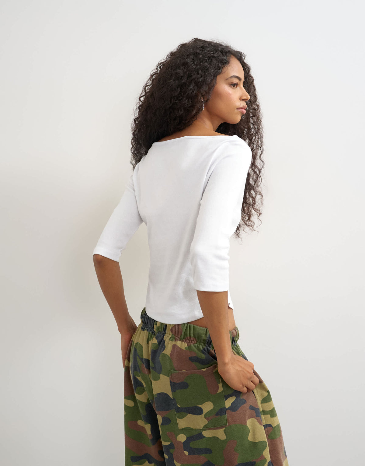 Topshop slash neck curve hem top in white