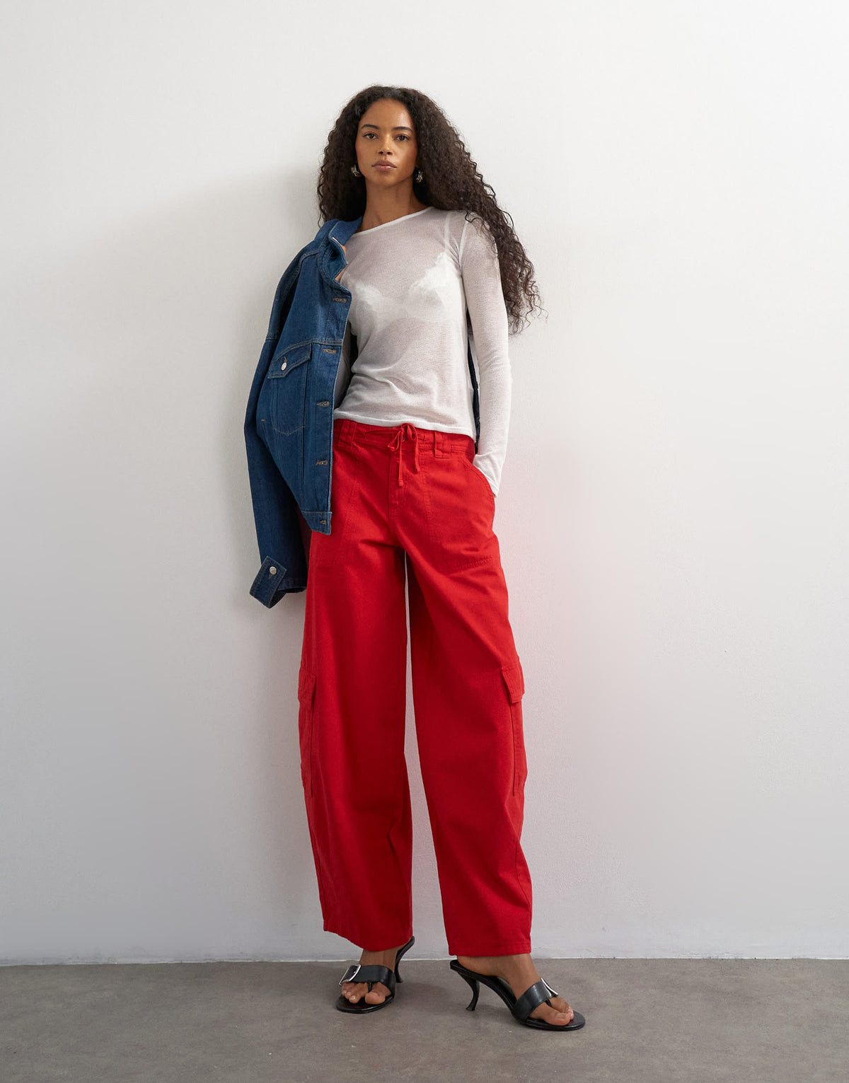 Topshop tie waist cargo trouser in red