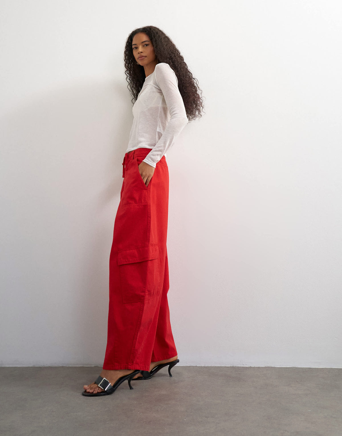 Topshop tie waist cargo trouser in red