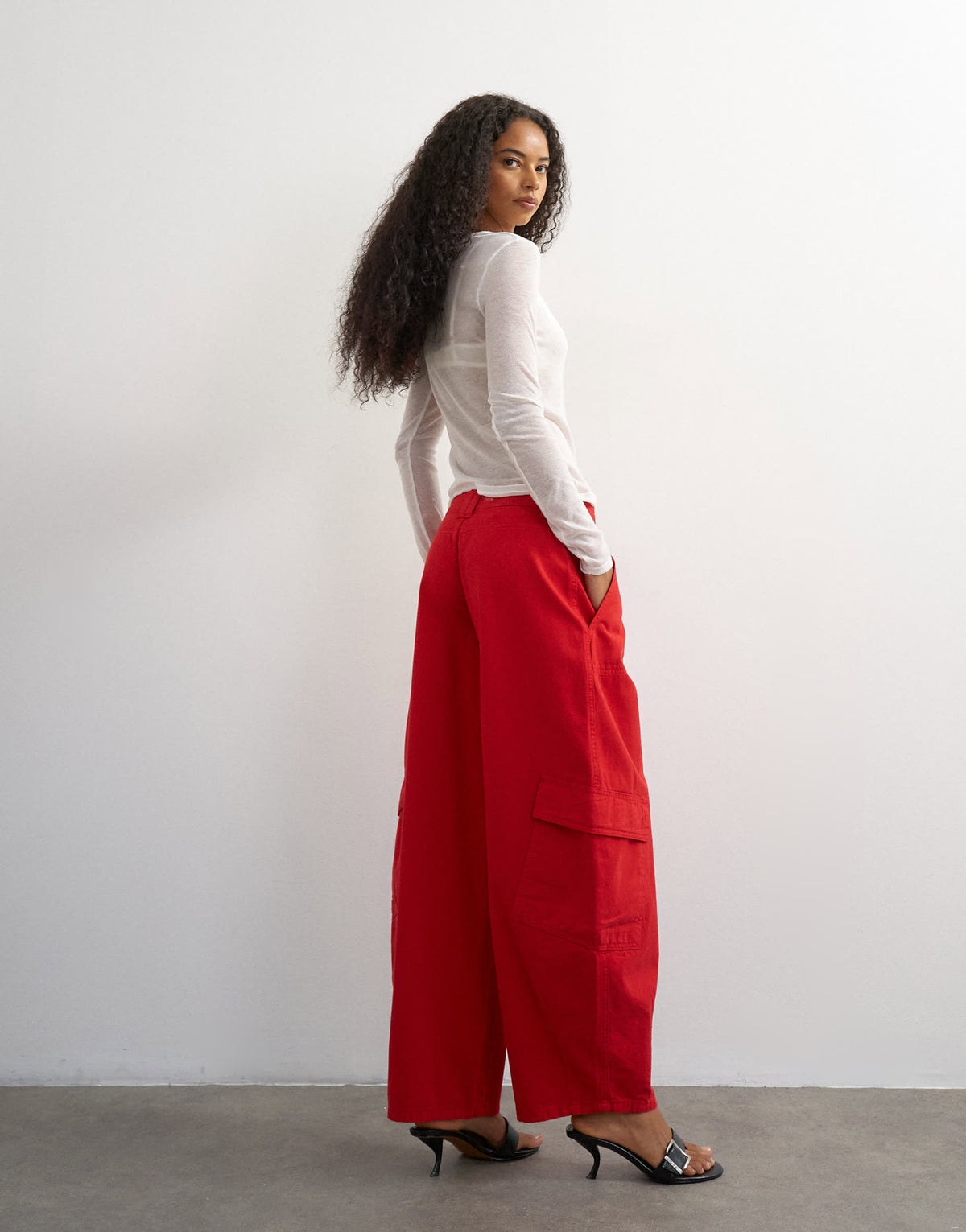Topshop tie waist cargo trouser in red