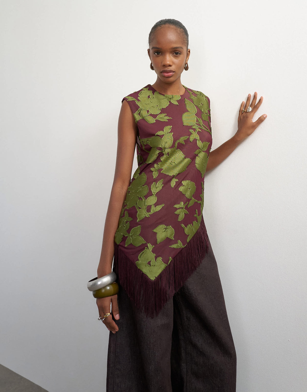 Topshop devoure fringe asymmetric top in deep plum