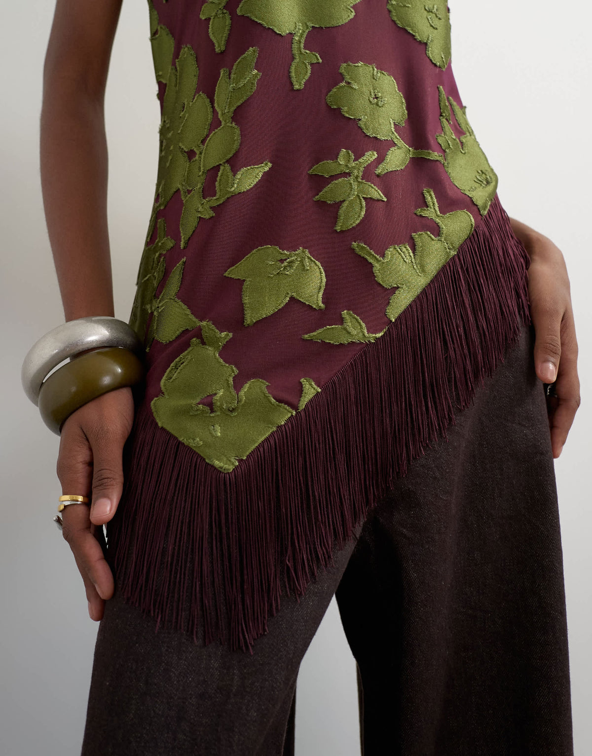 Topshop devoure fringe asymmetric top in deep plum