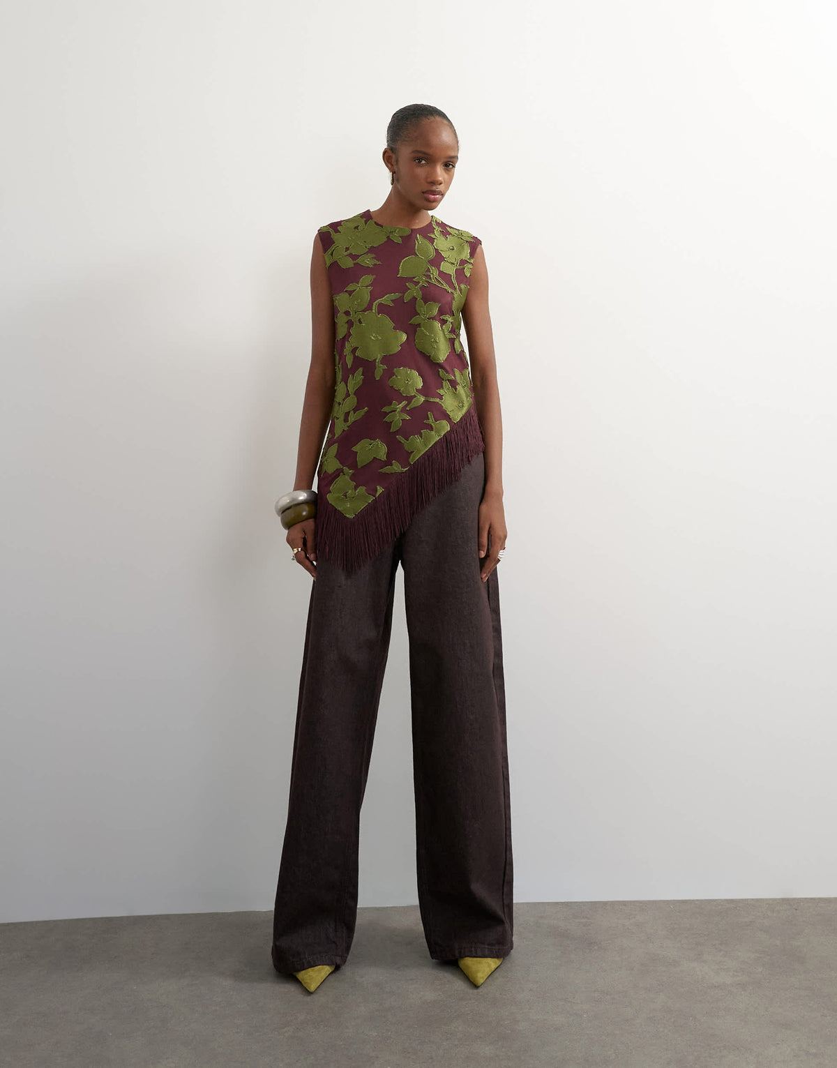 Topshop devoure fringe asymmetric top in deep plum