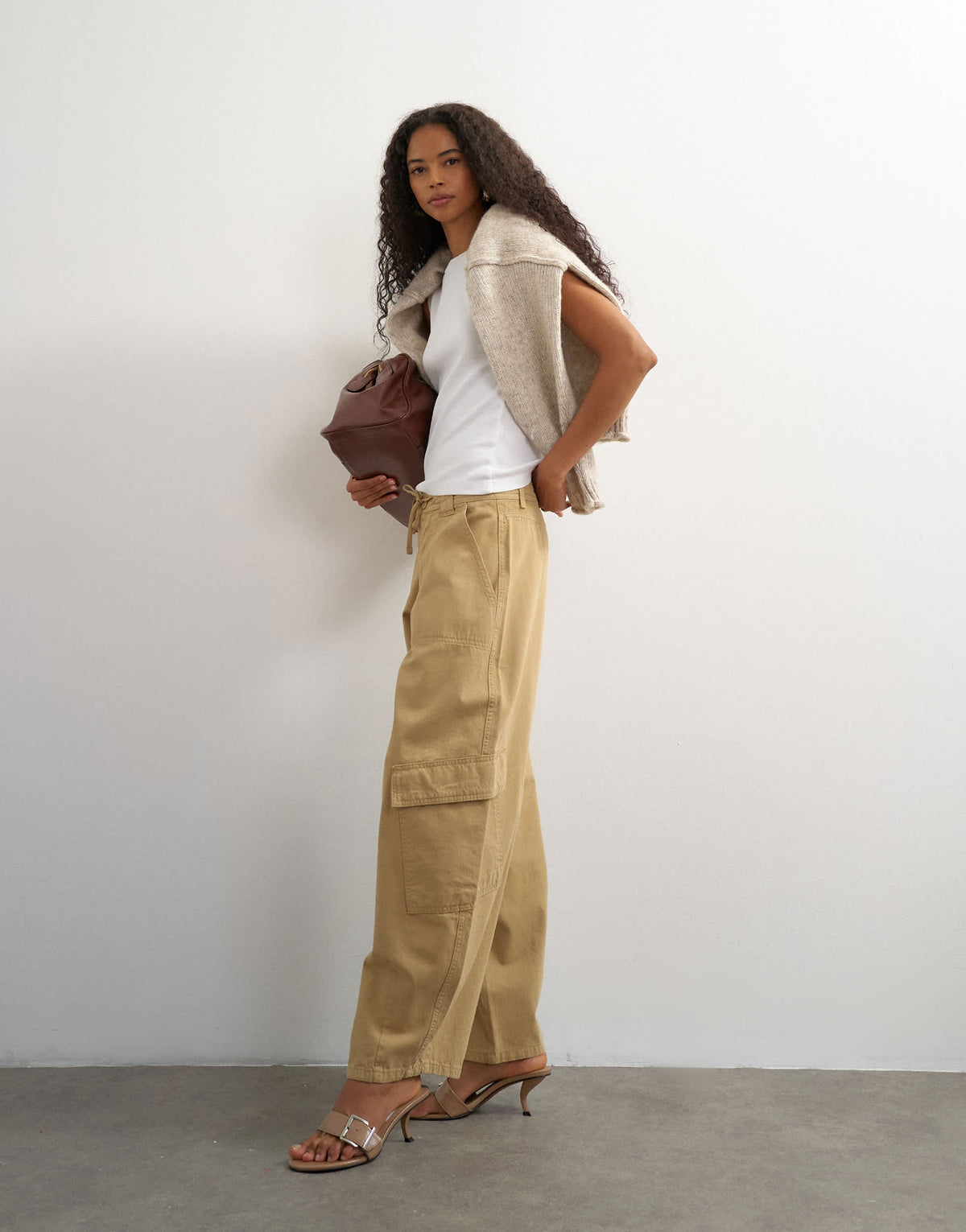 Topshop tie waist cargo trouser in brown