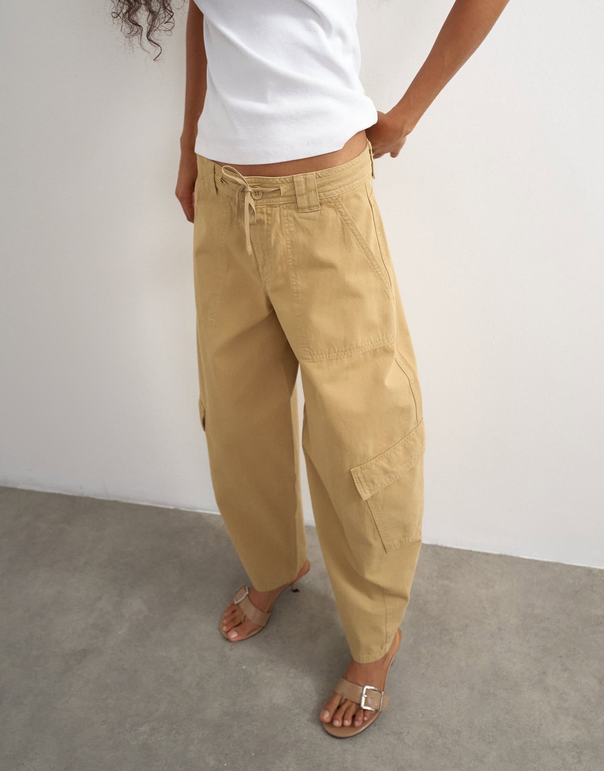 Topshop tie waist cargo trouser in brown