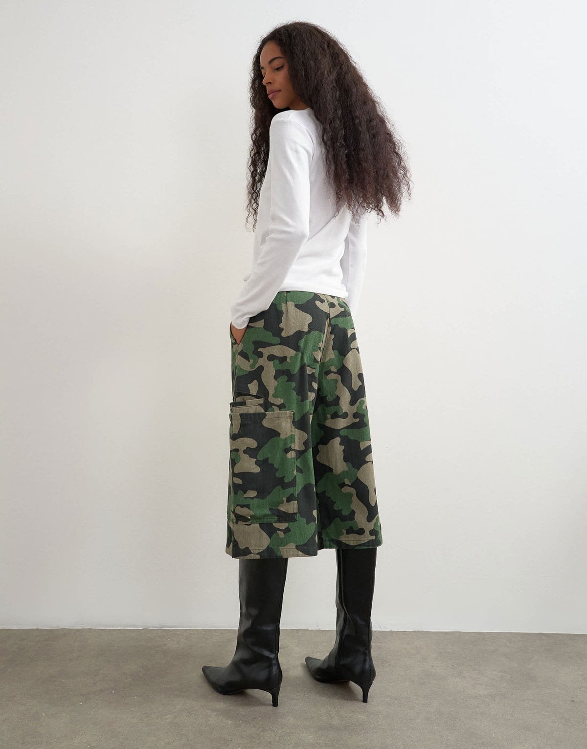 Topshop longline cargo short in camo