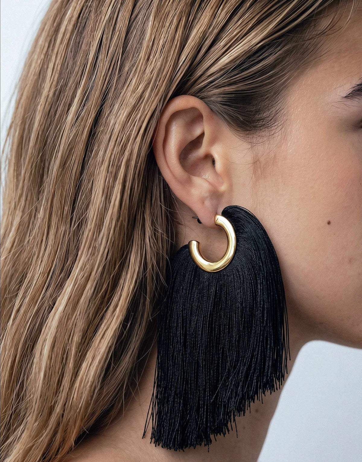 Topshop Franklin hoop tassel earrings in black