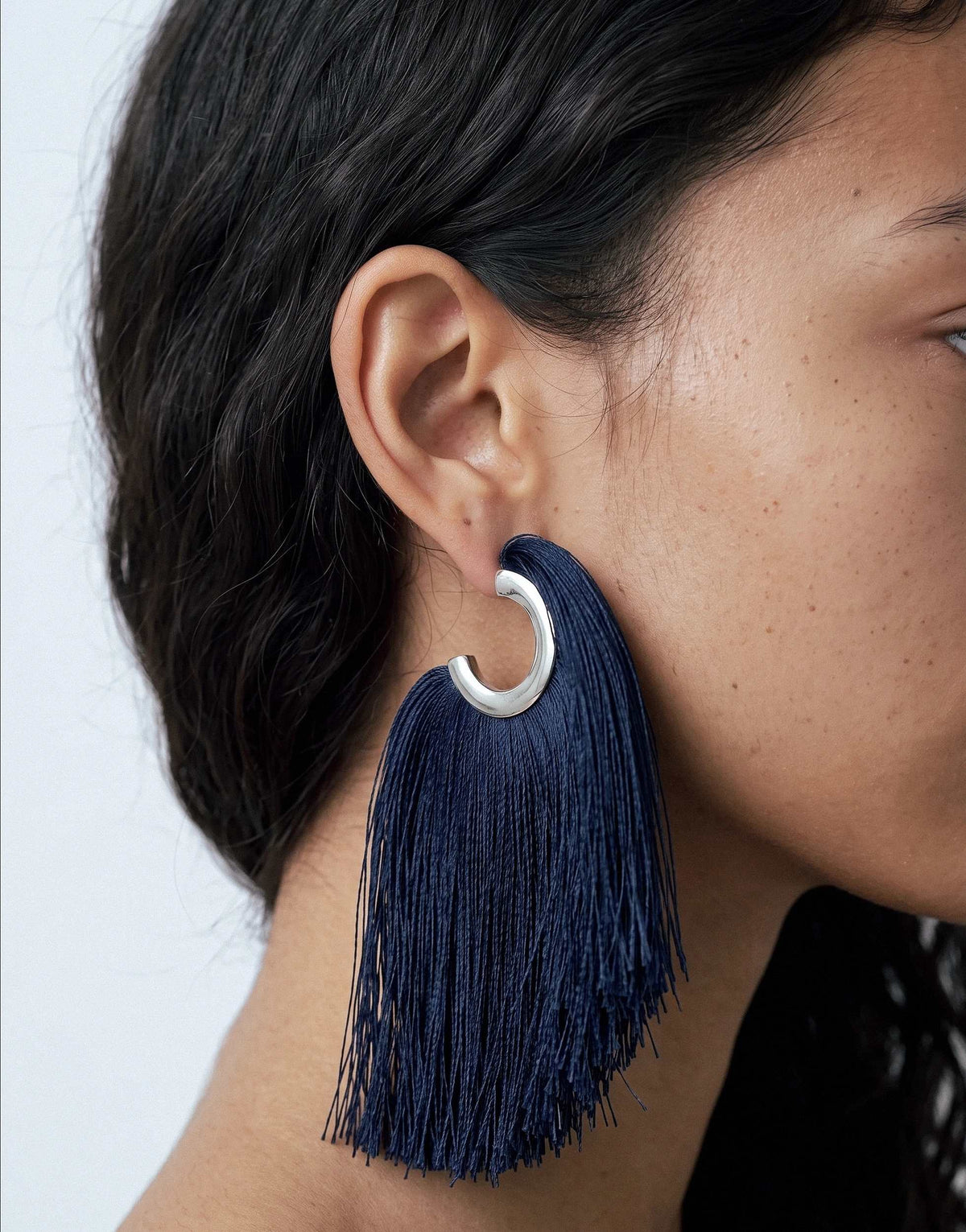 Topshop Franklin hoop tassel earrings in navy