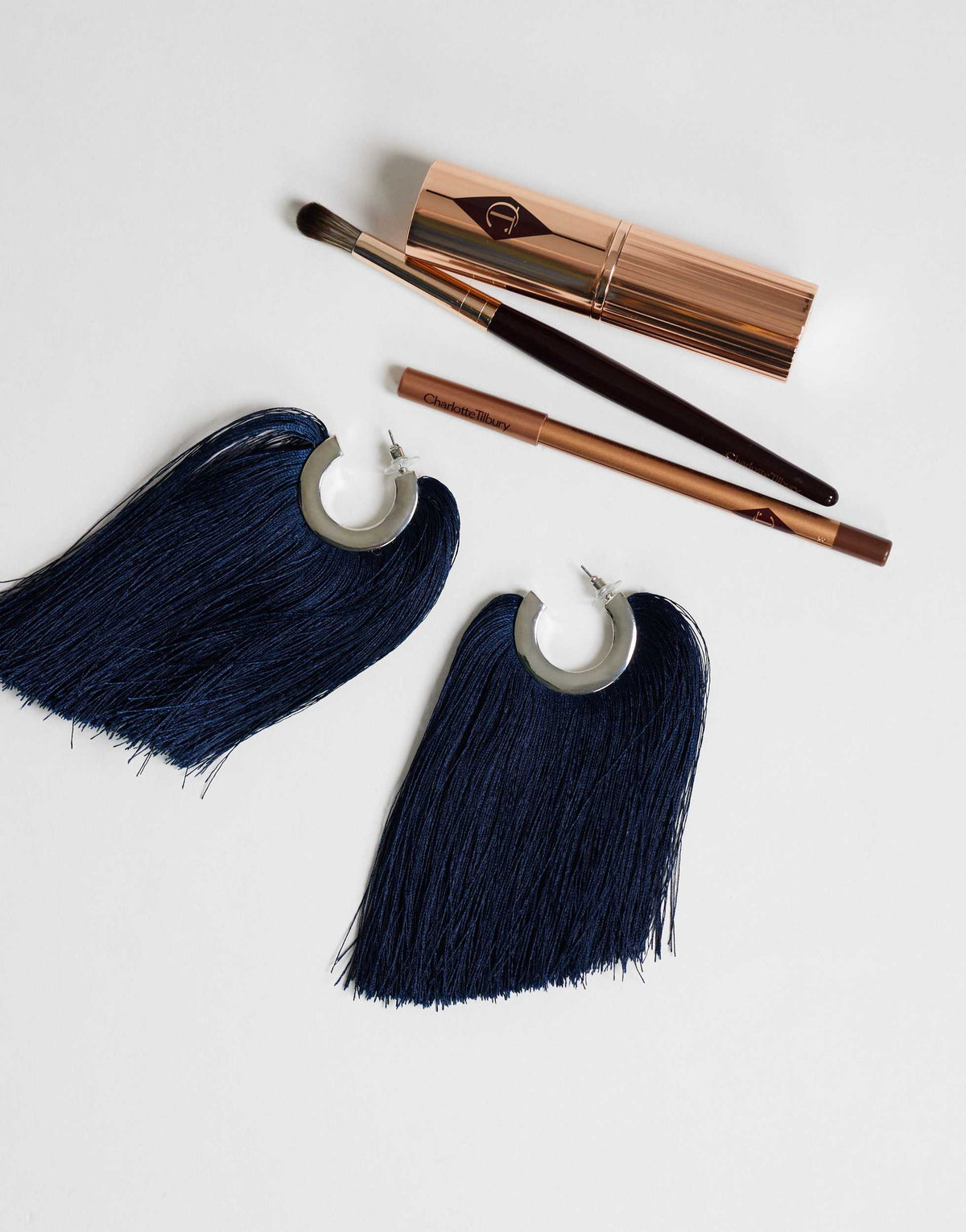 Topshop Franklin hoop tassel earrings in navy