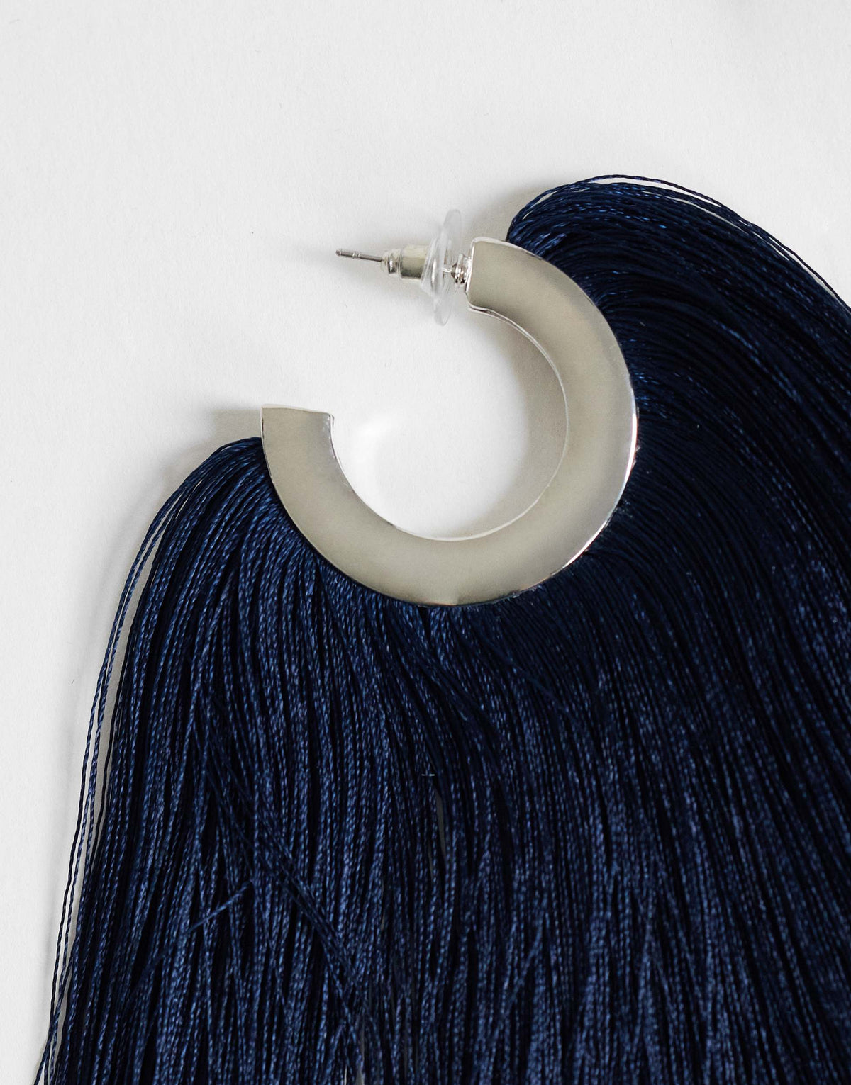 Topshop Franklin hoop tassel earrings in navy