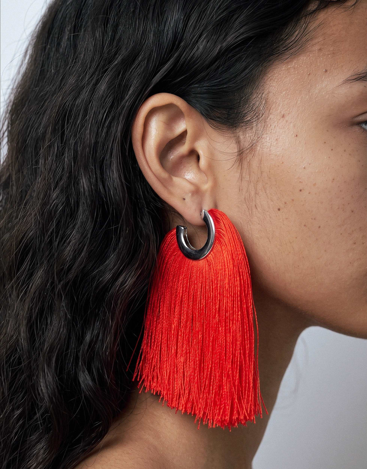 Topshop Franklin hoop tassel earrings in red
